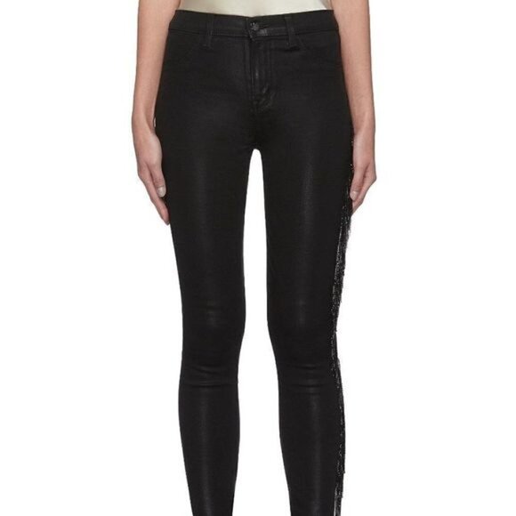 NWOT Hudson Black Leather Trimmed Lace Up Jeans Sz 25 - Picture 1 of 6